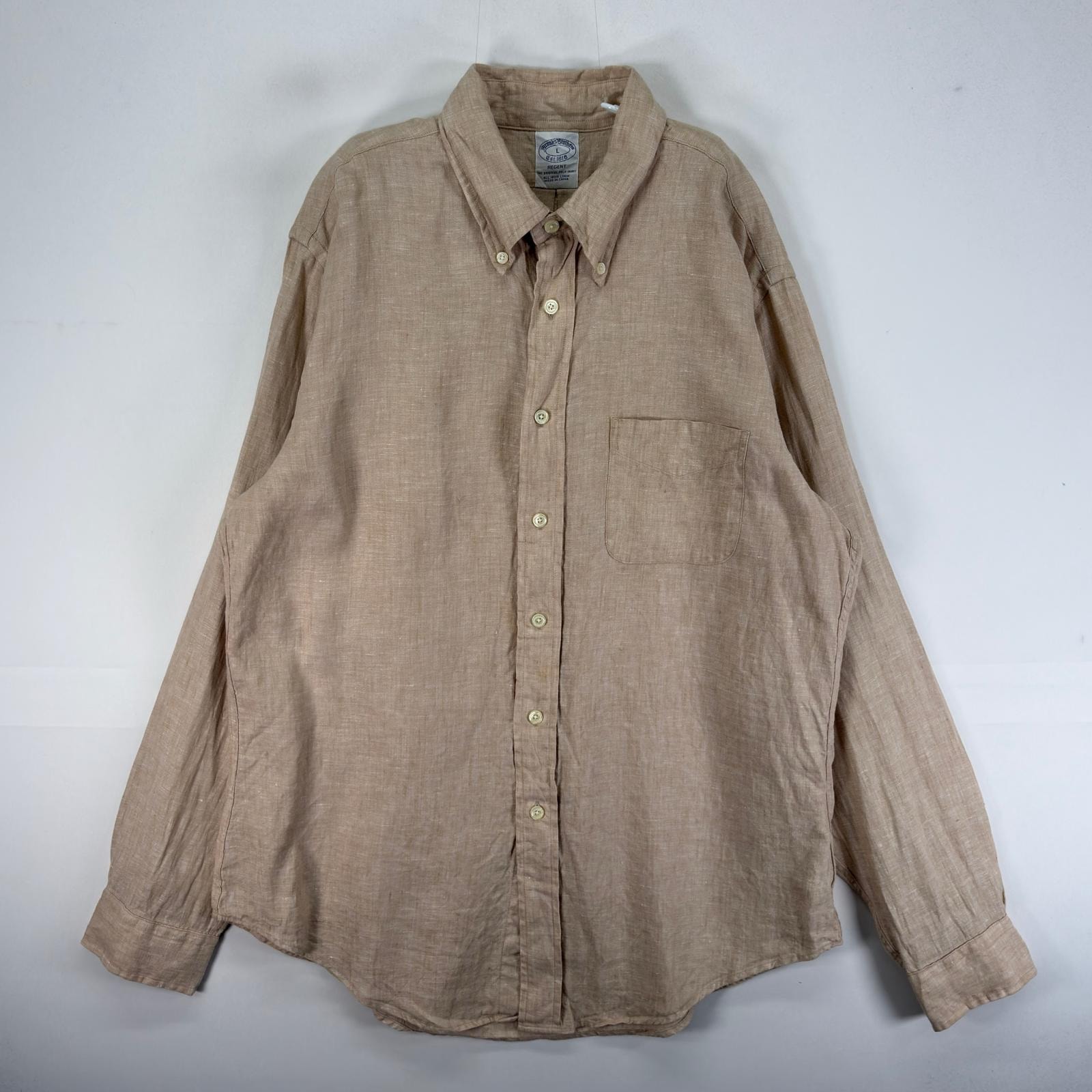 古着 ブルックスブラザーズ Brooks Brothers 長袖シャツ ボタンダウン 1818 L ベージュ系 無地 メンズ