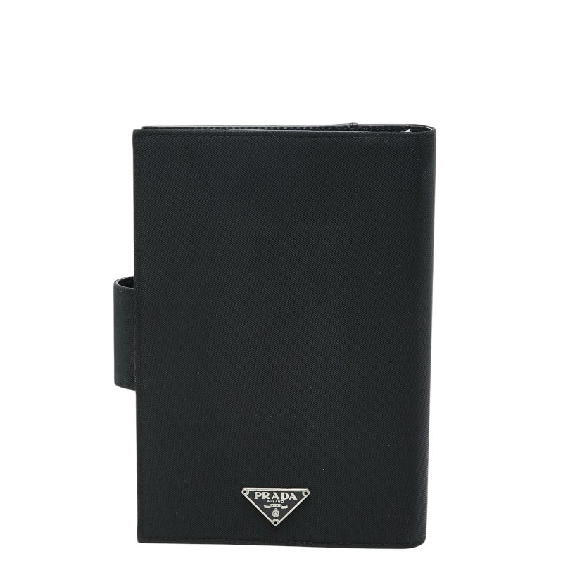 プラダ 三角ロゴプレート - 手帳カバー システム手帳 ブラック ナイロン レザー レディース PRADA 【中古】