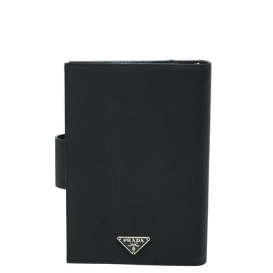 プラダ 三角ロゴプレート - 手帳カバー システム手帳 ブラック ナイロン レザー レディース PRADA 【中古】