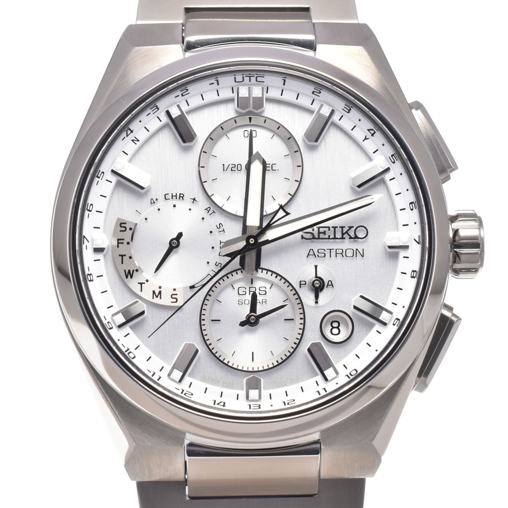 セイコー SEIKO 5X83-0AE0-1 アストロン クロノグラフ シルバー ソーラー GPS衛星電波 メンズ 美品 箱付き 腕時計 H#150153