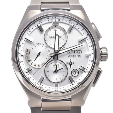セイコー SEIKO 5X83-0AE0-1 アストロン クロノグラフ シルバー ソーラー GPS衛星電波 メンズ 美品 箱付き 腕時計 H#150153