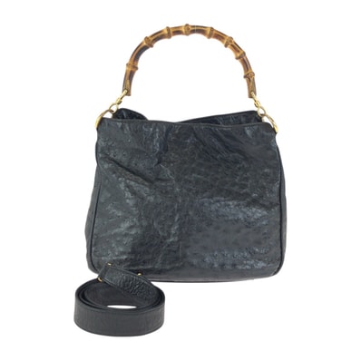 GUCCI グッチ ヴィンテージ バンブー ブラック 黒 ゴールド金具 オーストリッチ バンブー/ ハンドバッグ ショルダーバッグ 602855 【中古】