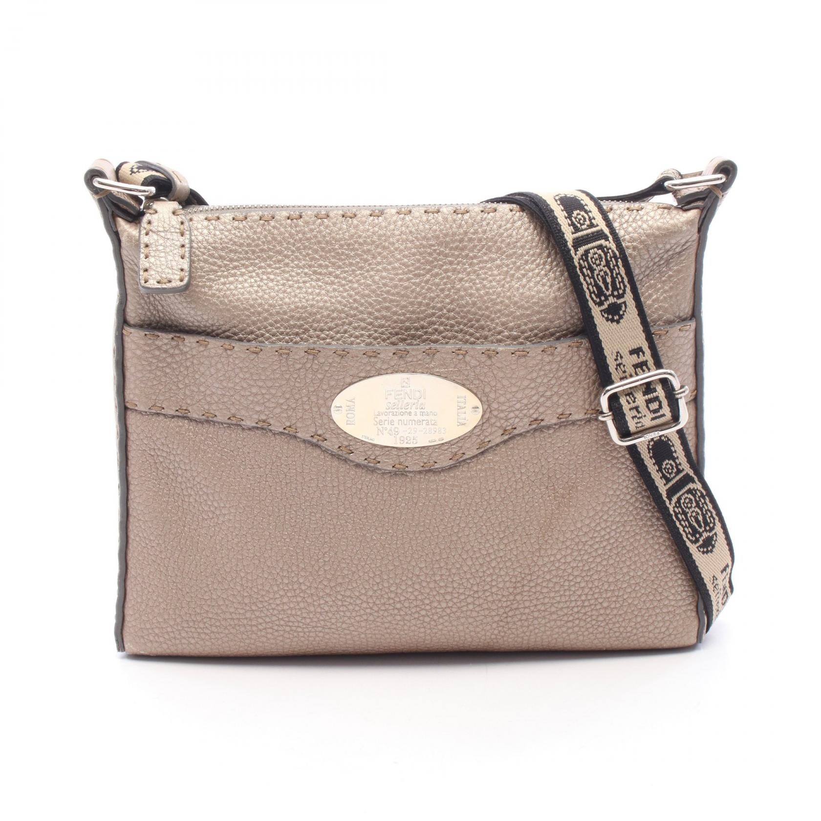 フェンディ FENDI セレリア メタリック ショルダーバッグ バッグ レザー レディース ベージュ系 8BT092 【中古】