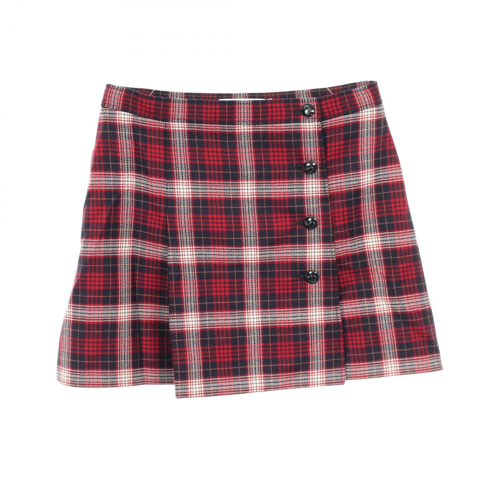 ディオール Dior CDロゴボタン タータンチェック スカート 衣料品 ボトムス ウール レディース レッド系 / ネイビー系 【中古】