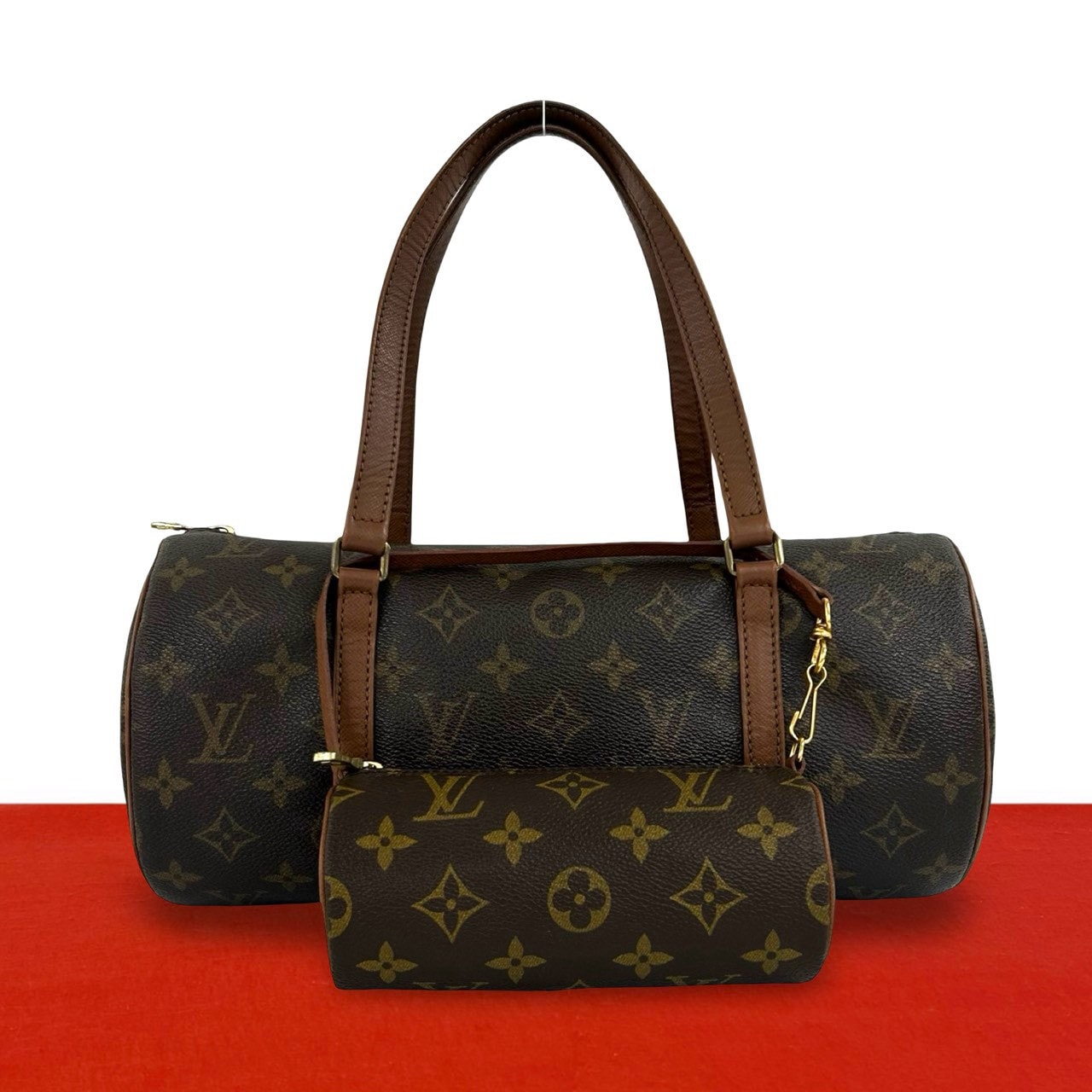 LOUIS VUITTON ルイヴィトン パピヨン 30 モノグラム レザー PVC ハンドバッグ ブラウン
23124