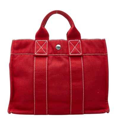 エルメス ド―ヴィルトートPM トートバッグ ハンドバッグ レッド コットン レディース HERMES 中古