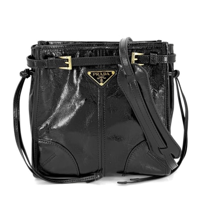PRADA プラダ ショルダーバッグ ボニー 肩掛け 斜め掛け トライアングルロゴ ポシェット 1BH229 レザー ブラック 黒 ゴールド金具 レディース 美品【中古品】