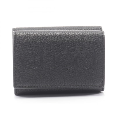 グッチ GUCCI ミニウォレット ロゴ 三つ折り財布 財布 レザー レディース ブラック系 736151 【中古】