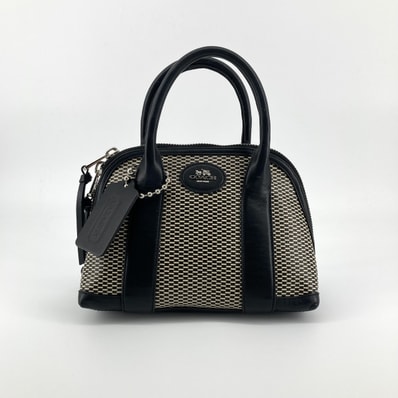 COACH(コーチ) 総柄 シルバー金具 レザー 32275 ハンドバッグ ブラック×ホワイト