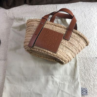 バスケットスモール ストロー×レザー カゴバッグ