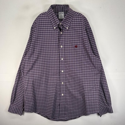 古着 ブルックスブラザーズ Brooks Brothers 長袖シャツ ボタンダウン ワンポイント L レッド系 チェック メンズ