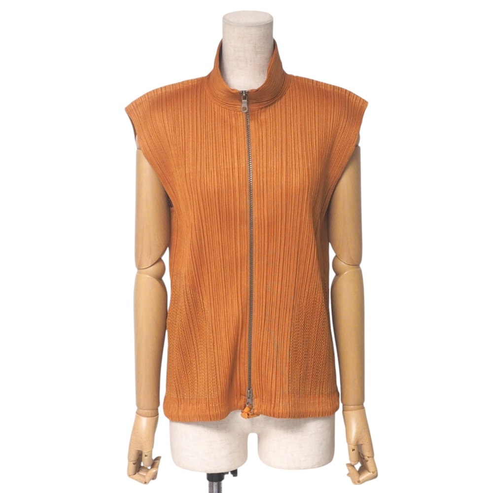 PLEATS PLEASE ISSEY MIYAKE プリーツプリーズ イッセイミヤケ ベスト サイズ3 ジップアップ ハイネック メッシュ切替 ブランド古着【中古】20250522/RA4757
