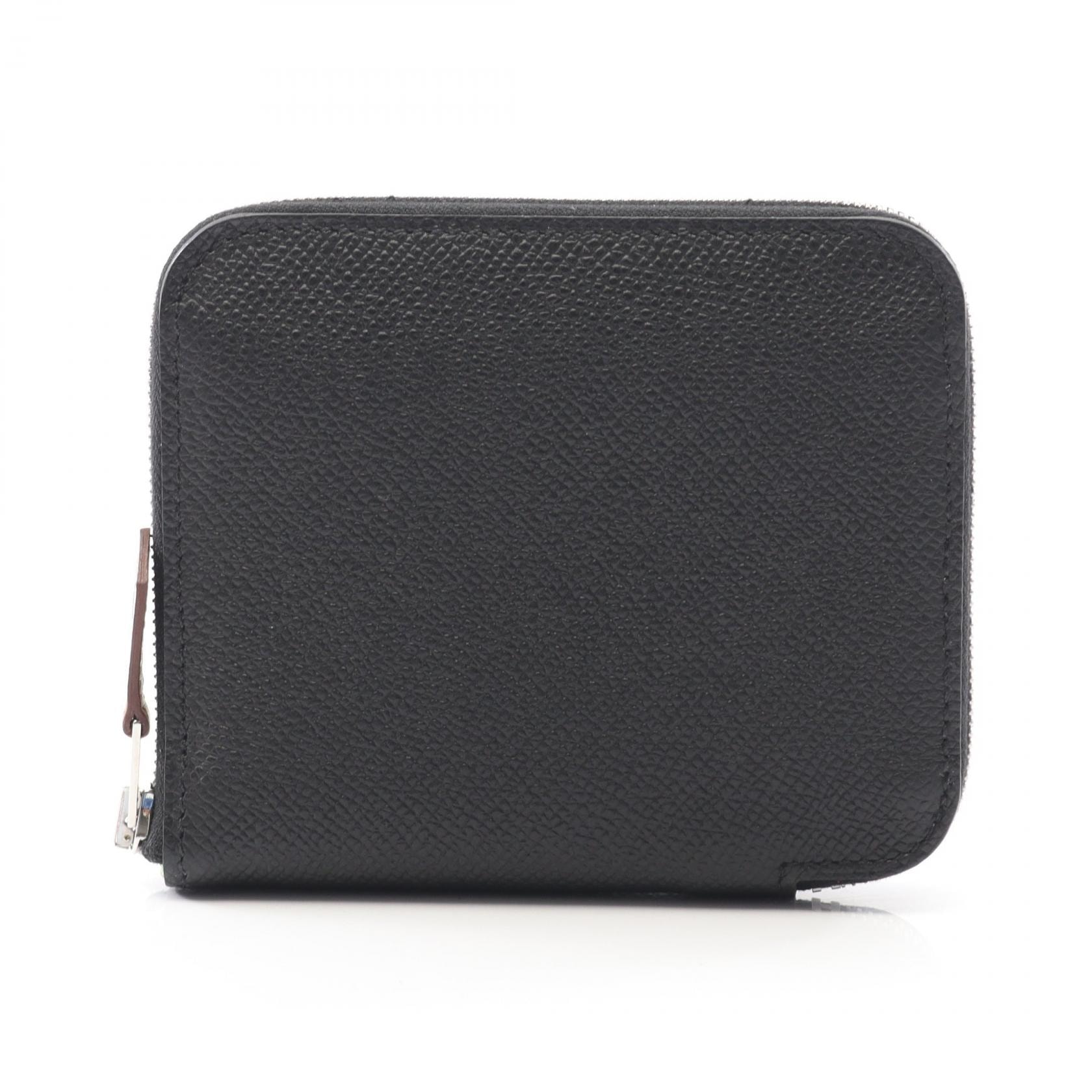 エルメス HERMES アザップコンパクト シルクイン ラウンド財布 財布 カーフ(牛革) ヴォーエプソン ヴォーエプソン W刻印(2024年製造) レディース ブラック系 【中古】