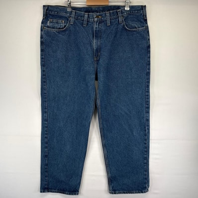 古着 カーハート Carhartt デニム パンツ ワンポイント テーパード 大きいサイズ ジーパン 5ポケット W44L30 ブルー系 メンズ