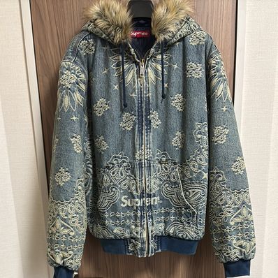 Supreme Bandana Jacquard Denim Hooded Work Jacket "Blue"