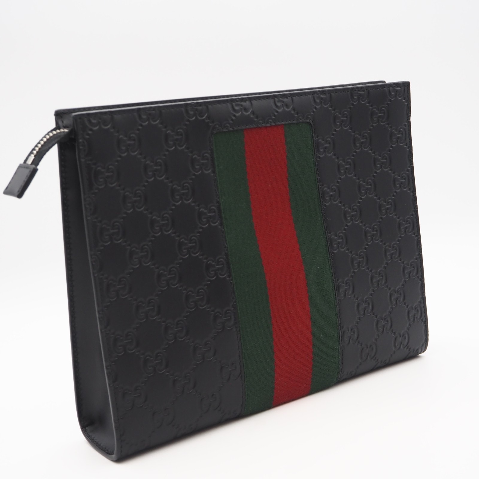 未使用 GUCCI グッチ シェリーライン グッチシマ クラッチバッグ 475316 クラッチバッグ ブラック グリーン レッド レザー メンズ