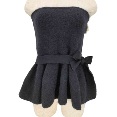 KNIT PEPLUM TOP WITH BOW【1142920269699】