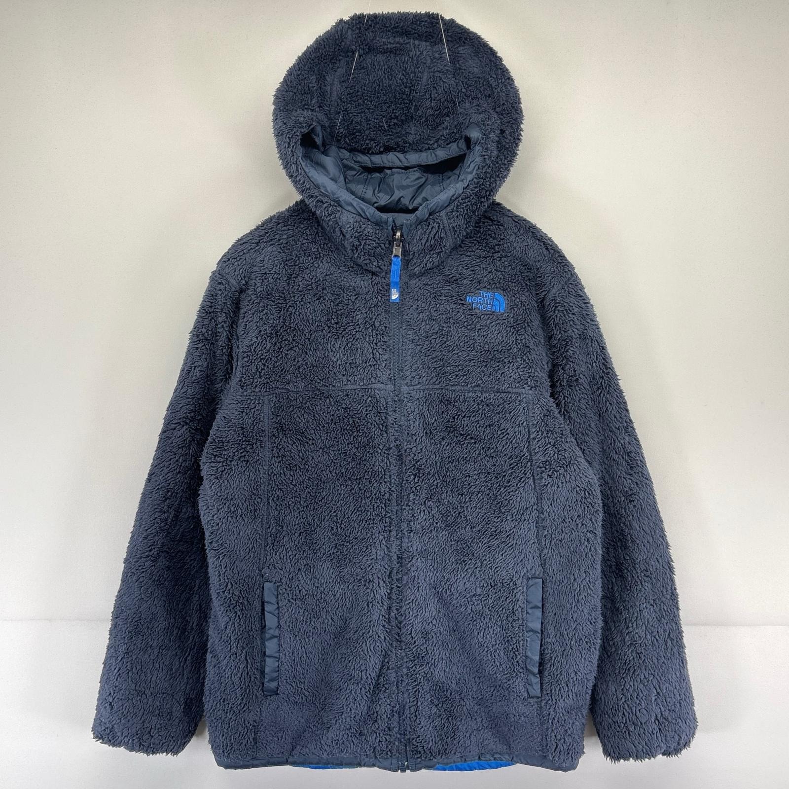 古着 ザ・ノースフェイス THE NORTH FACE ジャケット 中綿 ロゴ 刺繍 リバーシブル フルジップ ワンポイント XL ネイビー系 キッズ
