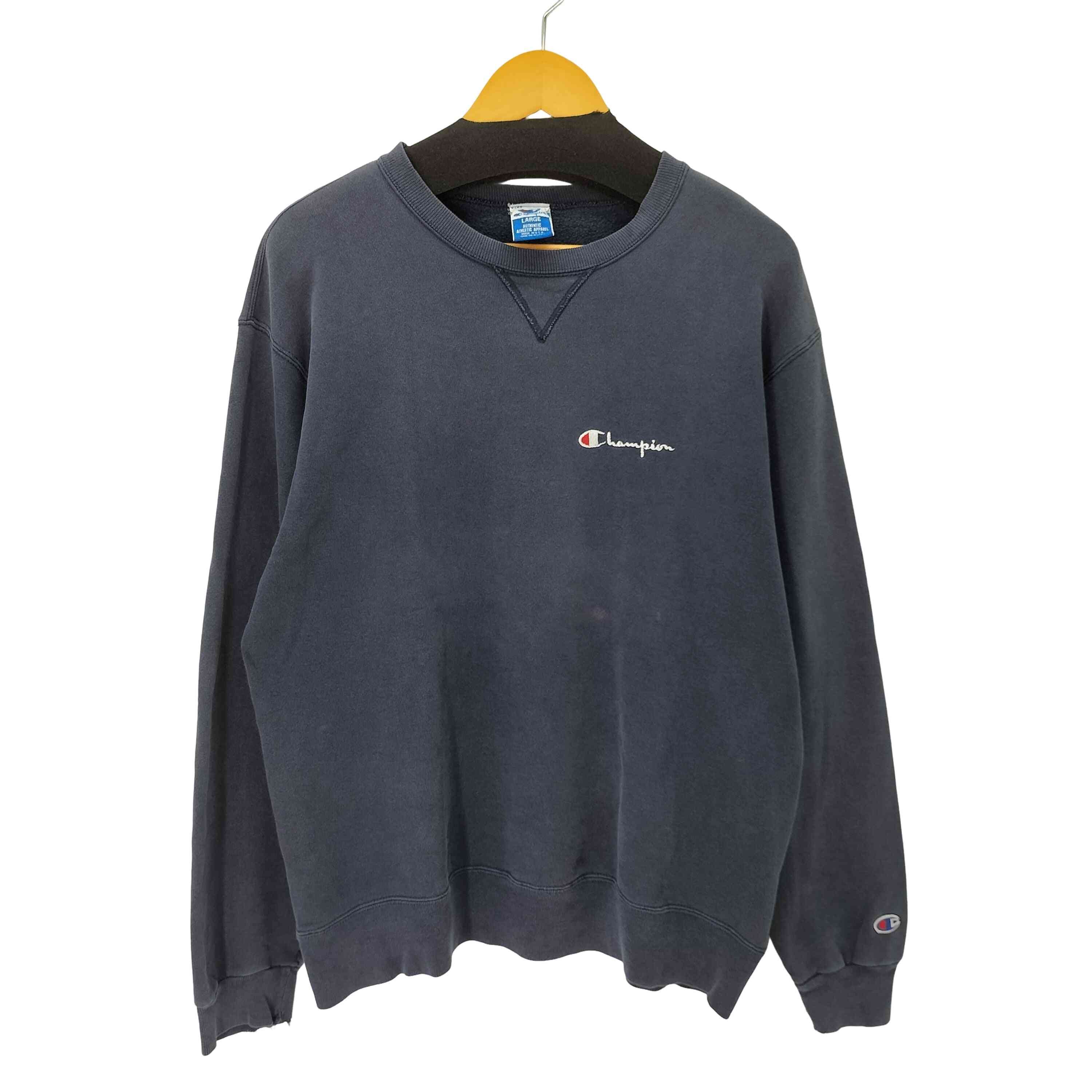 90S USA製 刺繍タグ 前V クルーネック スウェット トレーナー フェード【1142205695120】