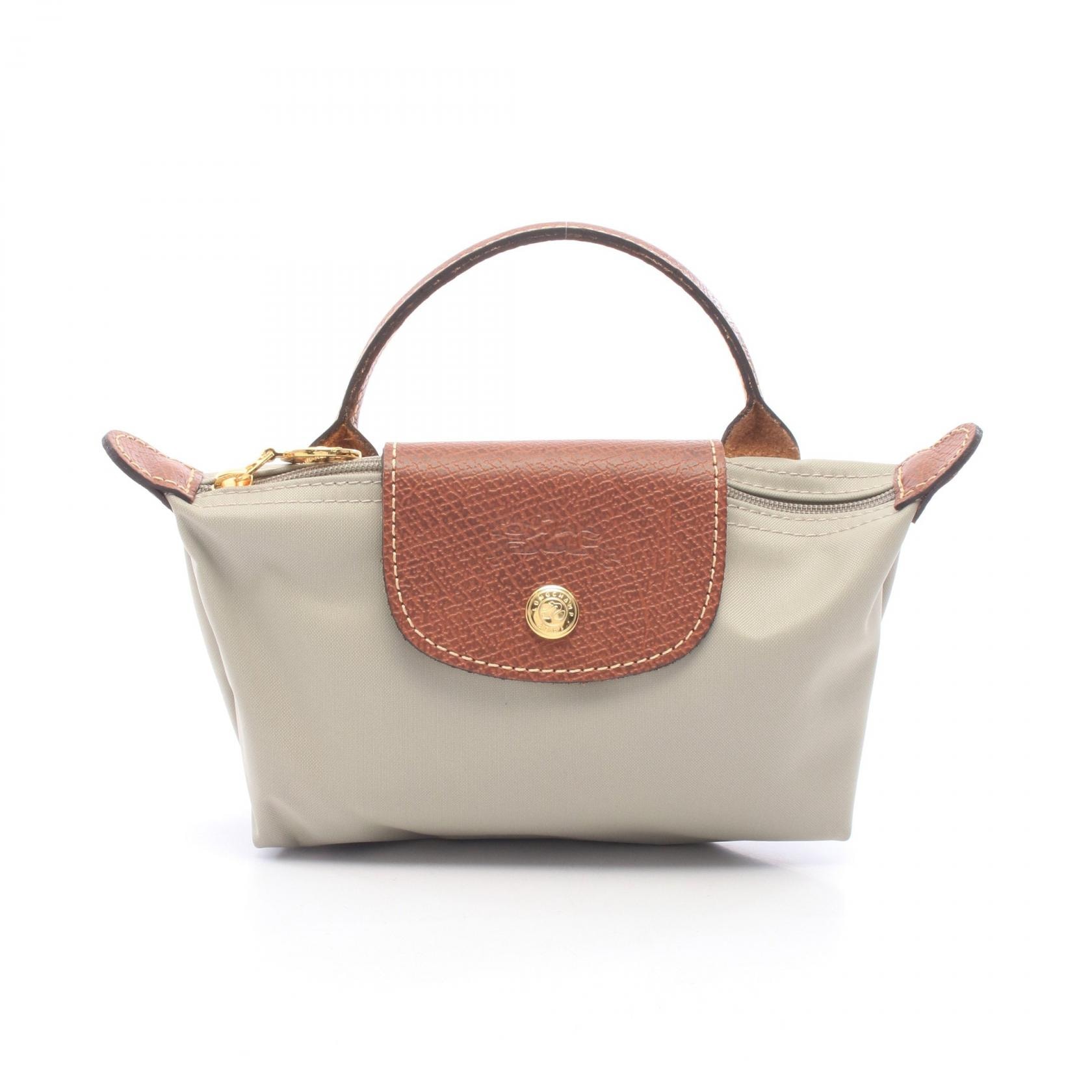 ロンシャン Longchamp ル プリアージュ オリジナル ハンドル付き ポーチ バッグ キャンバス レザー レディース グレー系 / ブラウン系 34175089349 【新品】
