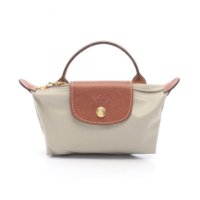 ロンシャン Longchamp ル プリアージュ オリジナル ハンドル付き ポーチ バッグ キャンバス レザー レディース グレー系 / ブラウン系 34175089349 【新品】