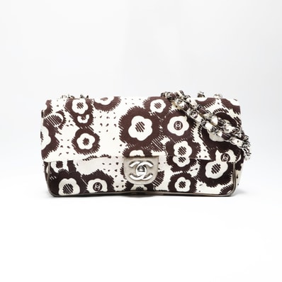 シャネル CHANEL 10番台 2005-2006 キャンバス カメリア フラップ チェーン ショルダーバッグ【中古】