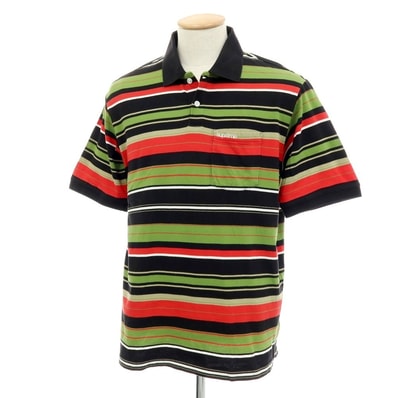 【中古】シュプリーム Supreme 2023年春夏 Multi Stripe Polo コットン 半袖ポロシャツ ブラックxライトオリーブ【サイズS】【メンズ】