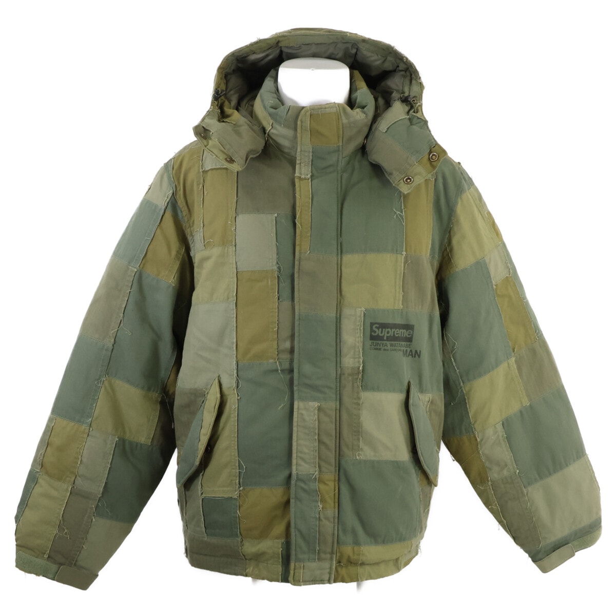 シュプリーム x JUNYA WATANABE MAN【美品】パッチワーク フード付 ダウンジャケット L