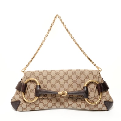 グッチ GUCCI ホースビット チェーン GGキャンバス ショルダーバッグ【中古】