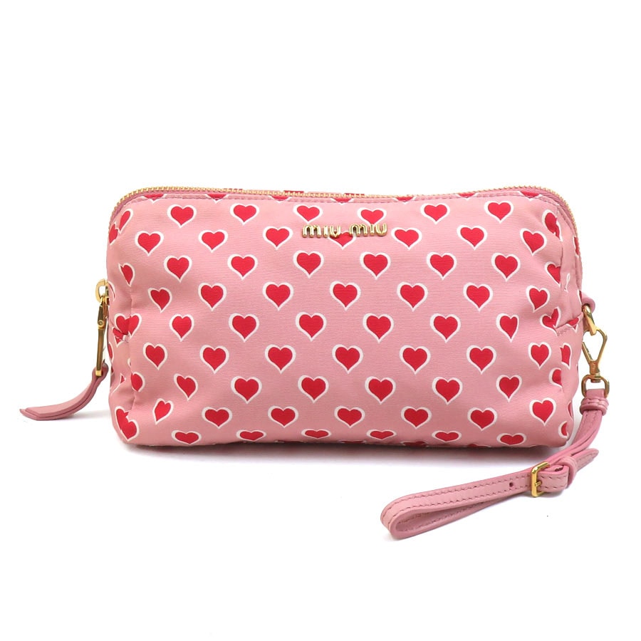 ミュウミュウ MIUMIU ポーチ ナイロンキャンバス ピンク レディース 5NE457【中古】 r10713k