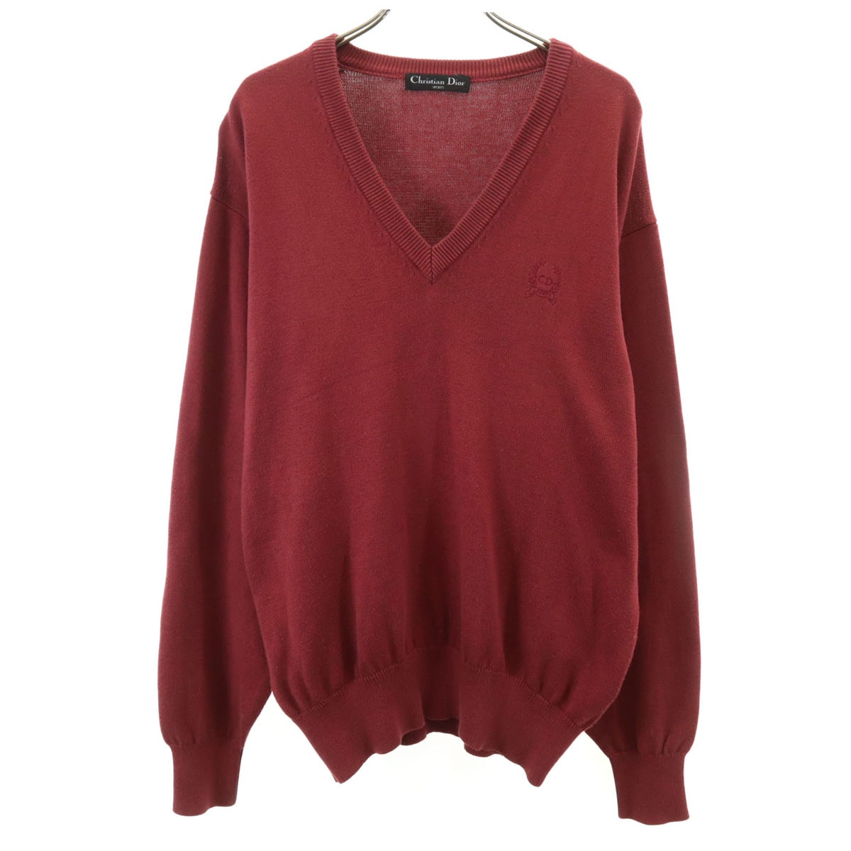 Christian Dior SPORTS クリスチャンディオールスポーツ 90s オールド 長袖 Vネック ニット M ボルドー セーター