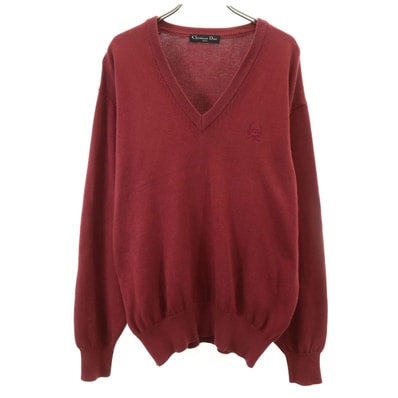 Christian Dior SPORTS クリスチャンディオールスポーツ 90s オールド 長袖 Vネック ニット M ボルドー セーター
