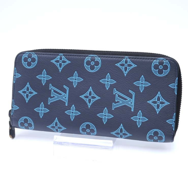LOUIS VUITTON(ルイ・ヴィトン)モノグラム・シャドウ ジッピーウォレット・ヴェルティカル 長財布 ネイビー リバーブルー レザー メンズ M82322【中古】
