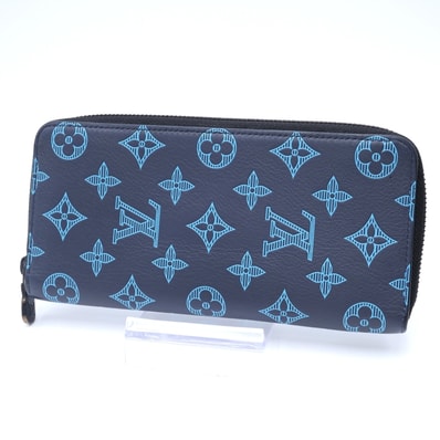 LOUIS VUITTON(ルイ・ヴィトン)モノグラム・シャドウ ジッピーウォレット・ヴェルティカル 長財布 ネイビー リバーブルー レザー メンズ M82322【中古】
