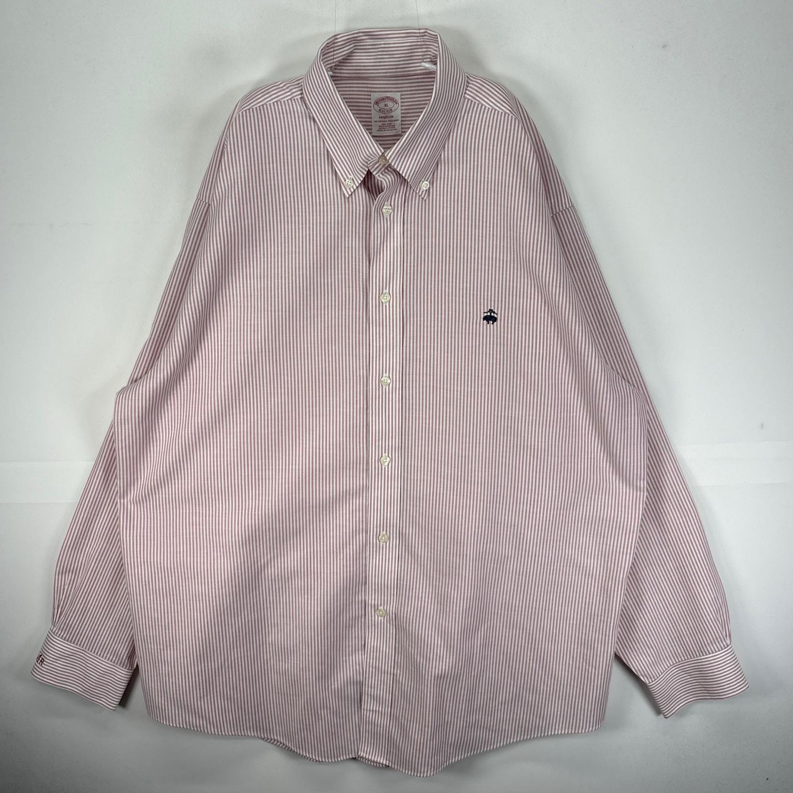 古着 ブルックスブラザーズ Brooks Brothers 長袖シャツ 1818 ワンポ ロゴ刺繍 BD XL  レッド系 ストライプ メンズ