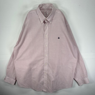 古着 ブルックスブラザーズ Brooks Brothers 長袖シャツ 1818 ワンポ ロゴ刺繍 BD XL レッド系 ストライプ メンズ