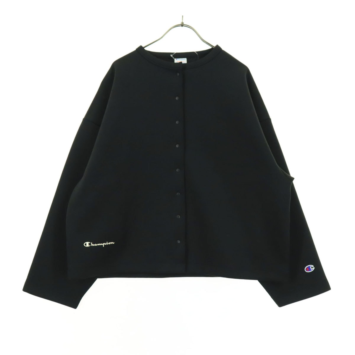 未使用 Champion チャンピオン ワンポイントロゴ 長袖 スウェット ノーカラージャケット L ブラック
