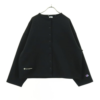 未使用 Champion チャンピオン ワンポイントロゴ 長袖 スウェット ノーカラージャケット L ブラック