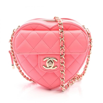 シャネル CHANEL ハート チェーン クラッチ バッグ マトラッセ ショルダーバッグ バッグ ラムスキン(羊革) レディース ピンク系 AP2784 【中古】