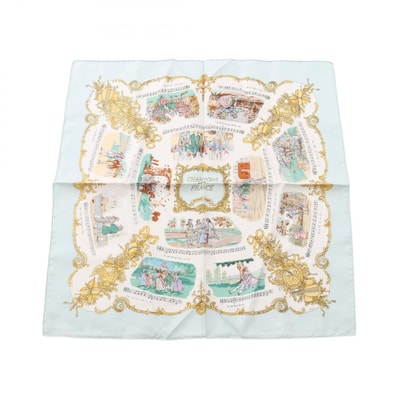 エルメス HERMES プチカレ カレ45 CHANSONS DE FRANCE スカーフ 衣料品 シルク シルク レディース ブルー系 / マルチカラー 【中古】