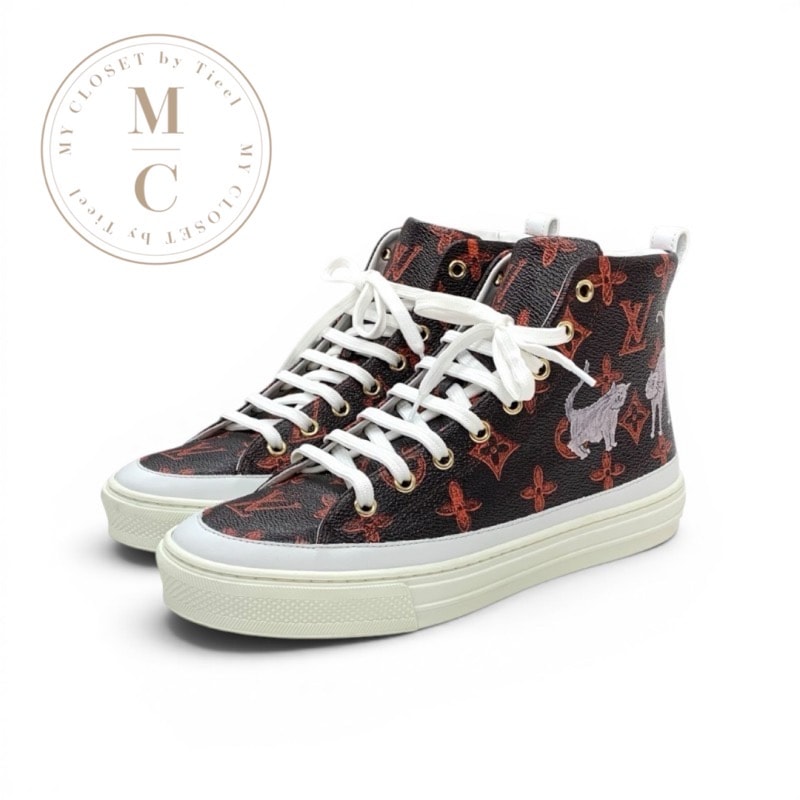 ルイヴィトン LOUIS VUITTON スニーカー ステラーライン モノグラム キャットモノグラム ハイカット レザー ブラウン