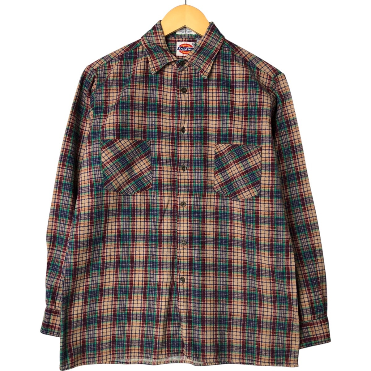 古着 80~90年代 ディッキーズ Dickies 長袖 ライトネルチェックシャツ ボックスシャツメンズM相当 ヴィンテージ/eaa550660