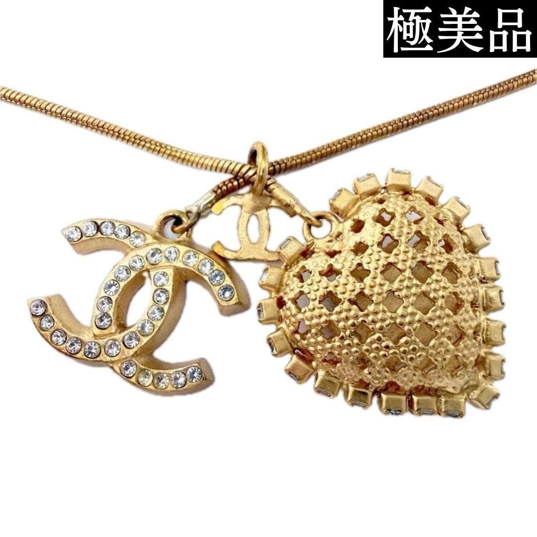 【美品】CHANEL Pre-Owned シャネル プレオウンド ロングネックレス ココマーク ハート ラインストーン ゴールド