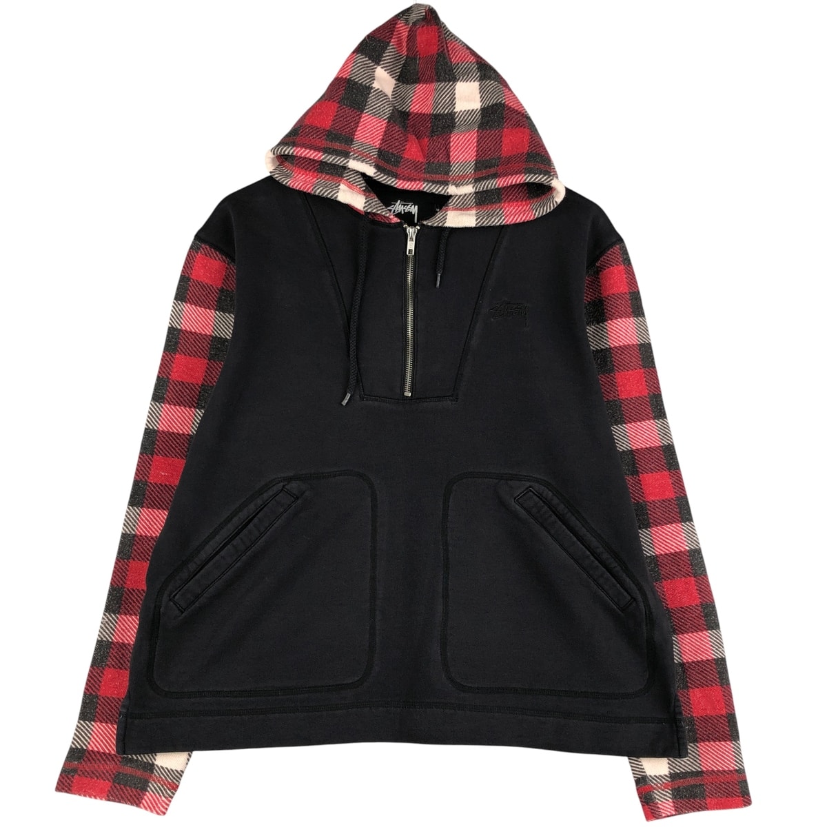 古着 ステューシー STUSSY チェック柄 スウェットハーフジップパーカー メンズM相当/eaa602593