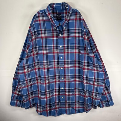 古着 ブルックスブラザーズ Brooks Brothers 長袖シャツ ボタンダウン 胸ポケット 2XL ブルー系 チェック メンズ