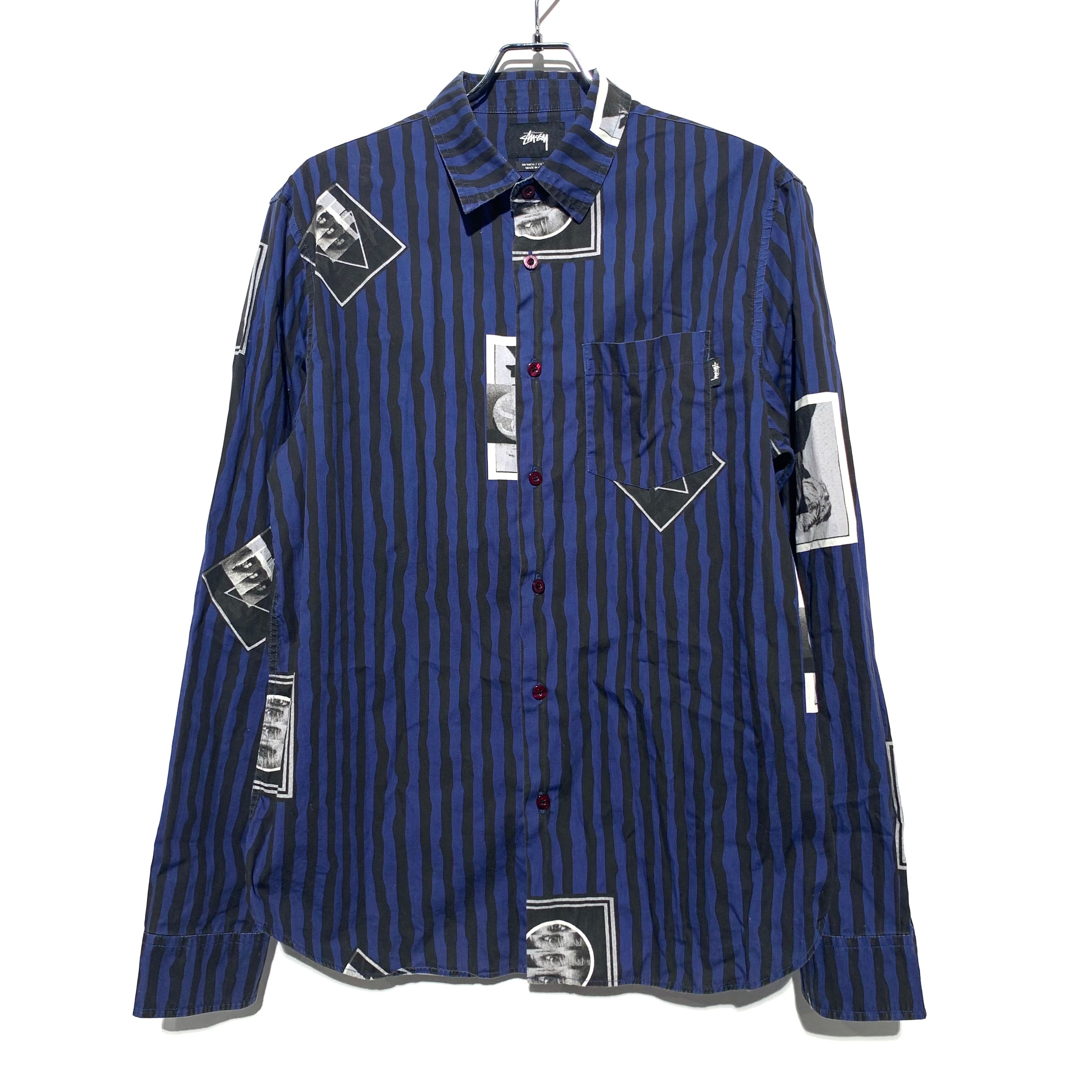 STUSSY mulch Photo stripe shirt NAVY