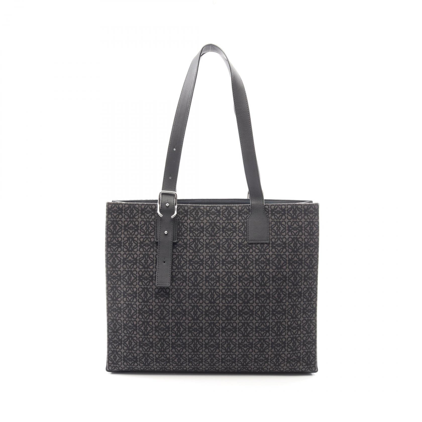 ロエベ LOEWE バックルホリゾンタル アナグラム トートバッグ バッグ キャンバス レザー メンズ ブラック系 【中古】