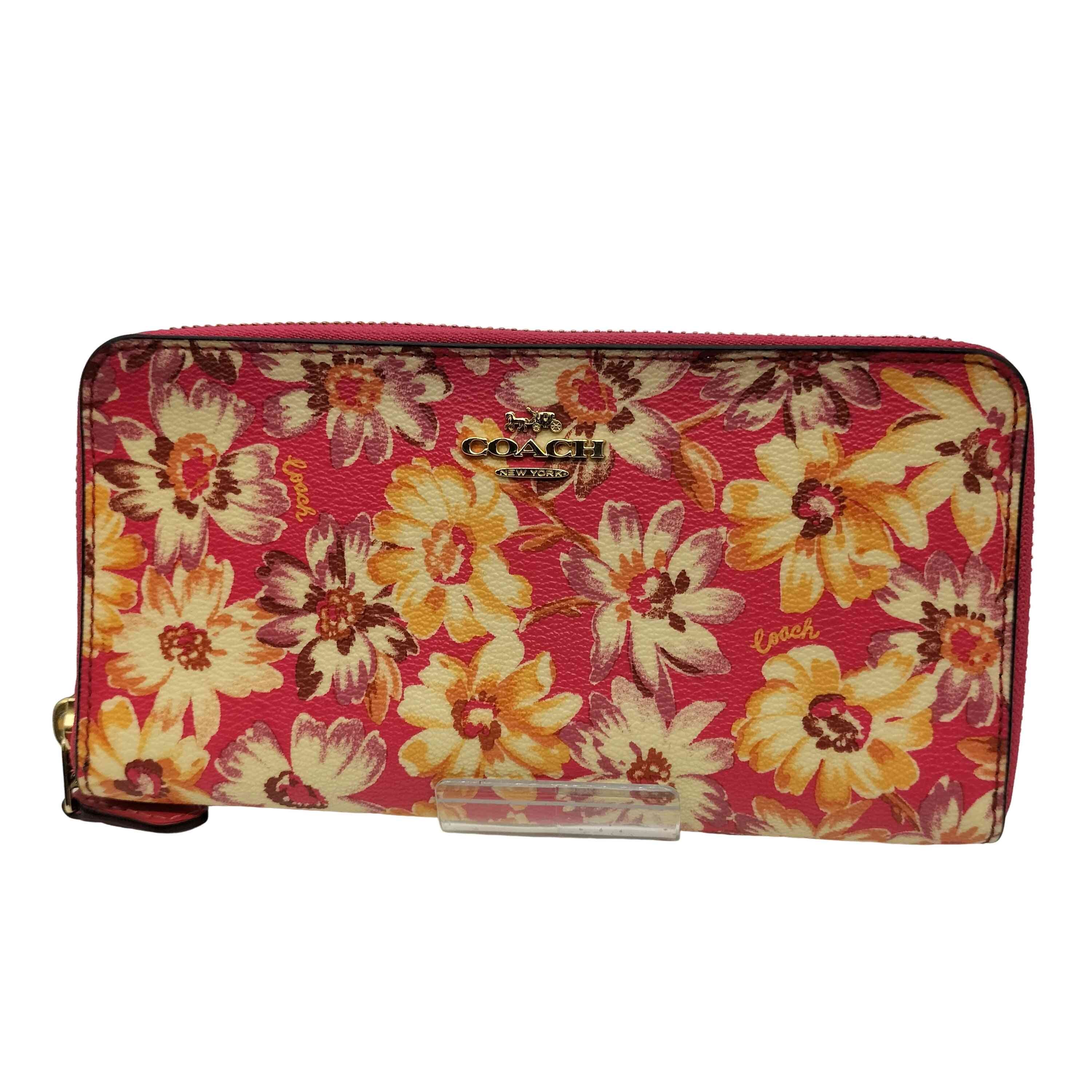 花柄 ピンク マルチカラー ラウンドジップ 長財布【1132512411742】