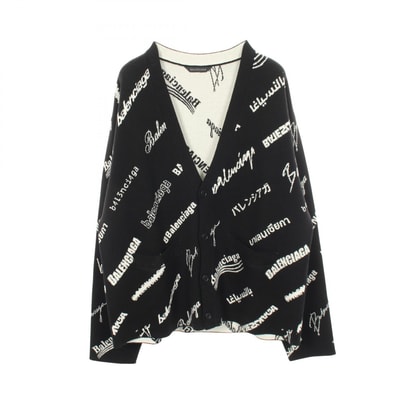バレンシアガ BALENCIAGA ロゴ 総柄 Vネック ニット カーディガン 衣料品 トップス ウール メンズ レディース ブラック系 / ホワイト系 724852 【中古】