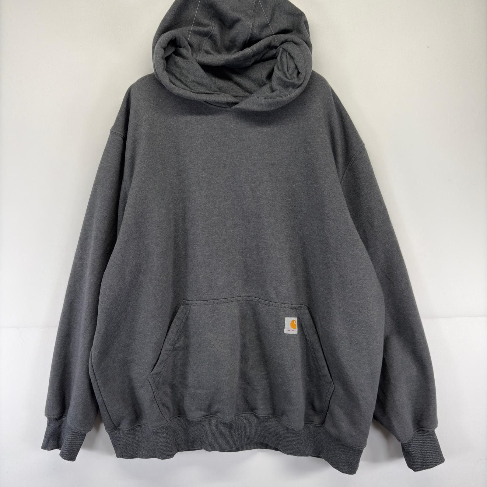 古着 カーハート Carhartt パーカー プルオーバー プリント 大きいサイズ ワンポイントロゴ スウェット ロゴ 2XL  グレー メンズ